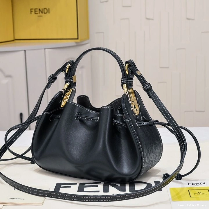 Cheap Bucket Bag Mini In Black Leather Pomodorino Fendi Calf 0714